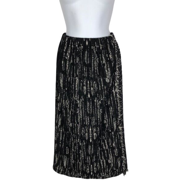 Nuno Co Japanese XS Sweater Skirt Black Ivory Unlined Elastic Waist Frayed Edge - Picture 1 of 11
